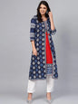 Divena Women's A-Line Navy Blue Floral Cotton Kurta - SSDK0128 XS Navy Blue