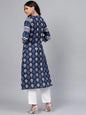 Divena Women's A-Line Navy Blue Floral Cotton Kurta - SSDK0128 Navy Blue