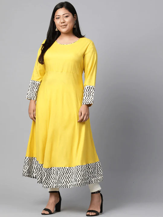 Divena Women's A-Line Yellow Ethnic Anarkali Cotton Kurta -SSDK0507 Yellow