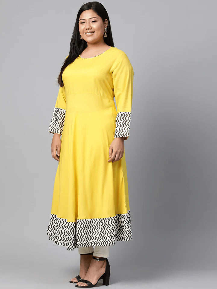 Divena Women's A-Line Yellow Ethnic Anarkali Cotton Kurta -SSDK0507 Yellow