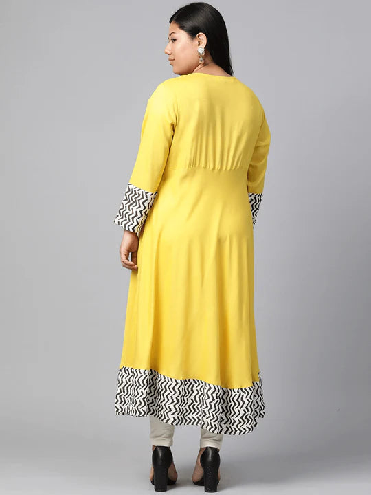 Divena Women's A-Line Yellow Ethnic Anarkali Cotton Kurta -SSDK0507 Yellow