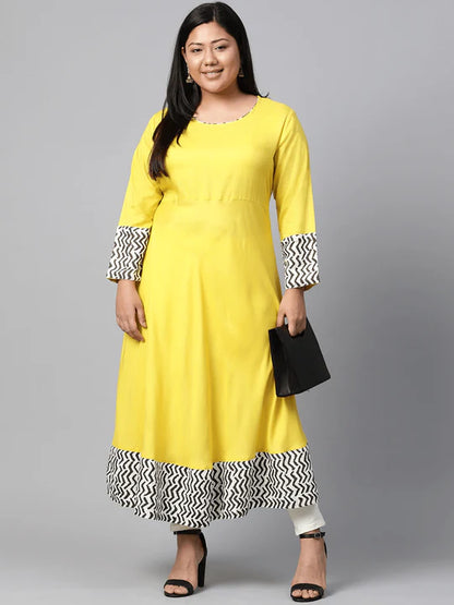 Divena Women's A-Line Yellow Ethnic Anarkali Cotton Kurta -SSDK0507 L Yellow