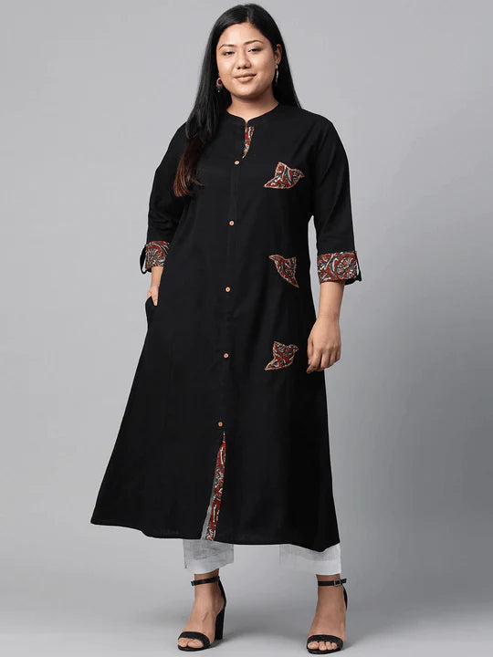 Divena Women's A-Line Black Casual Wear Cotton Kurta -SSDK0513 Black