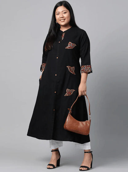 Divena Women's A-Line Black Casual Wear Cotton Kurta -SSDK0513 2XL Black