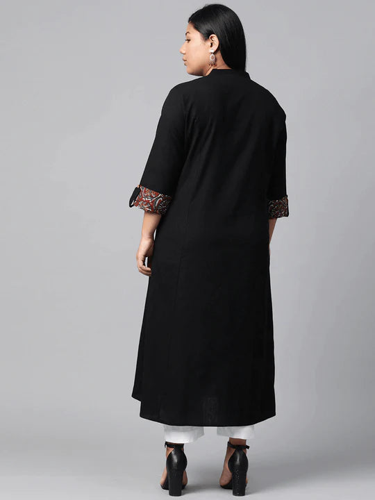 Divena Women's A-Line Black Casual Wear Cotton Kurta -SSDK0513 S Black