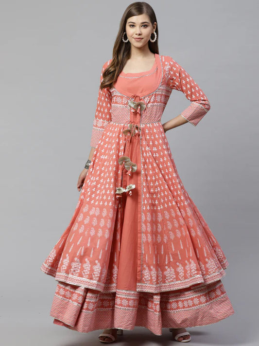 Divena Women's A-Line Pink Ethnic Anarkali Cotton Kurta -SSDK0522