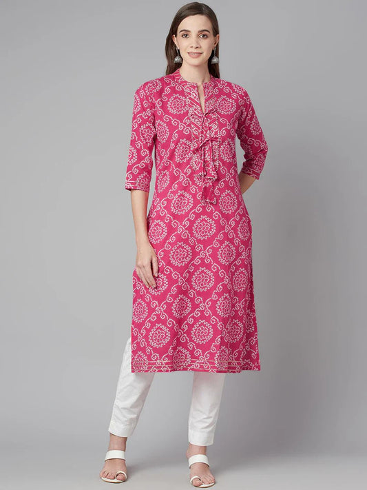 Divena Pink Bandhej Straight Kurta SSDK0639_40