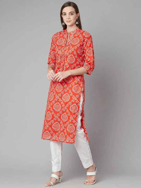Divena Pink Bandhej Straight Kurta SSDK0639_40 Red