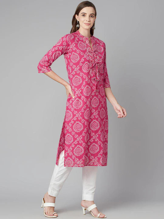 Divena Pink Bandhej Straight Kurta SSDK0639_40
