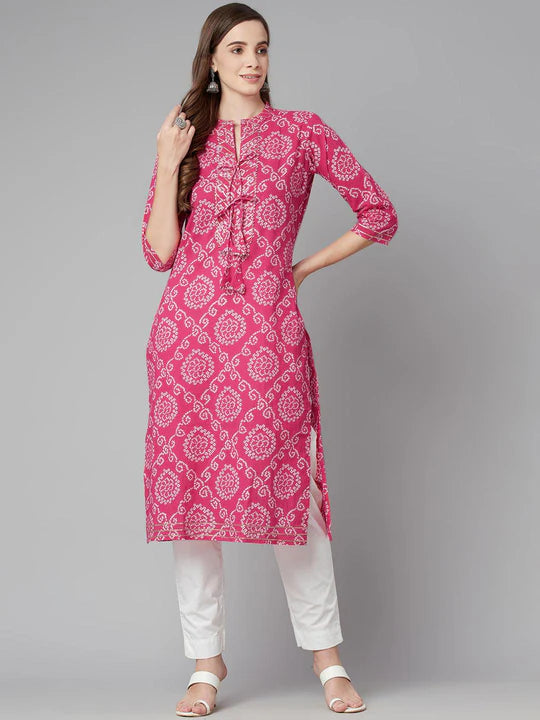 Divena Pink Bandhej Straight Kurta SSDK0639_40 Pink