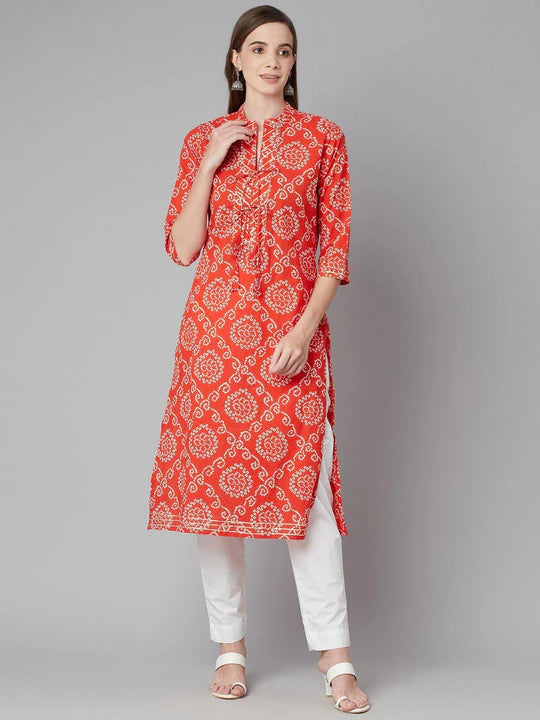Divena Pink Bandhej Straight Kurta SSDK0639_40