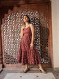 Divena Maroon/Navy Blue Buti Printed Shoulder Strip Long dress- SSDK0717 Maroon