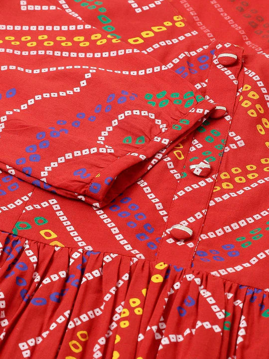 Divena Red Bandhani Printed Cotton Peplum Top - SSDK0808