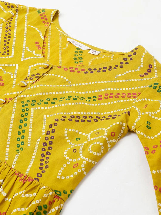 Divena Mustard Bandhani Printed Cotton Peplum Top-SSDK0809