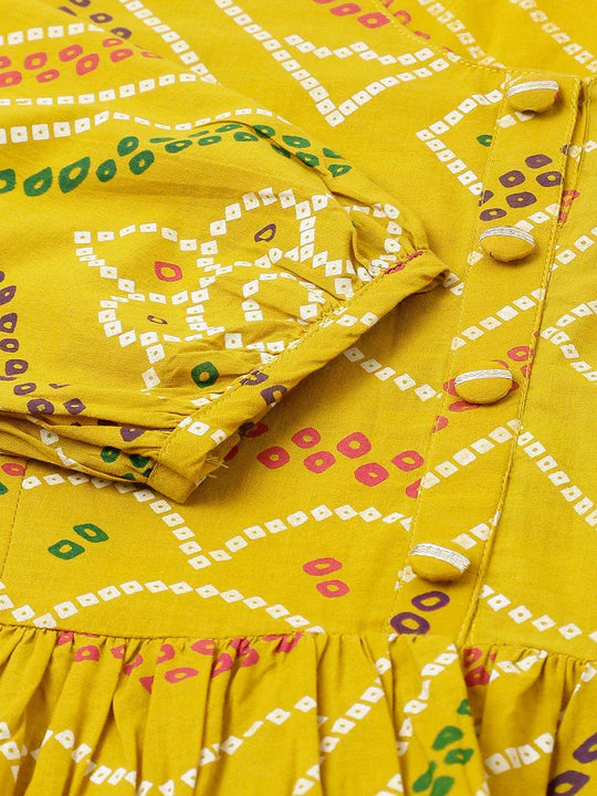 Divena Mustard Bandhani Printed Cotton Peplum Top-SSDK0809