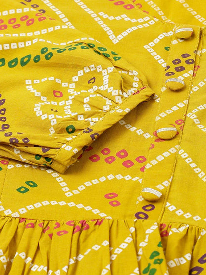 Divena Mustard Bandhani Printed Cotton Peplum Top-SSDK0809