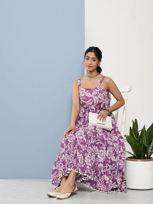 Divena Floral Shoulder Strip Long Dress-SSDK0829_DK0829_719_94_95