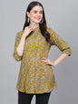 Divena Mustard Floral printed Rayon A-line Shirts Style Top - SSDK0880