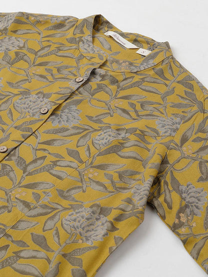 Divena Mustard Floral printed Rayon A-line Shirts Style Top - SSDK0880