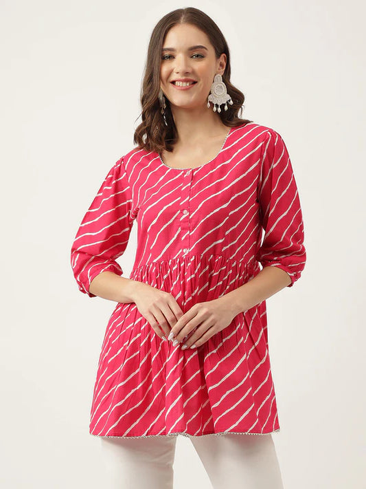 Divena Peach Ethnic Motif Print Modal Chanderi Top-SSDK0988
