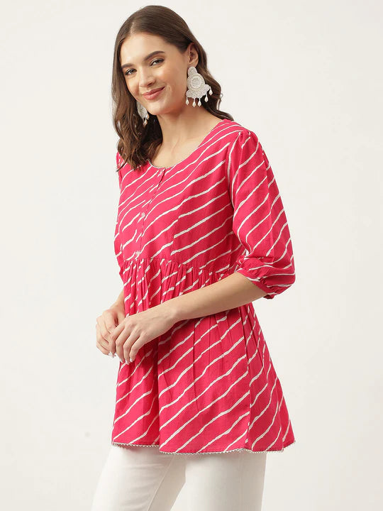 Divena Peach Ethnic Motif Print Modal Chanderi Top-SSDK0988