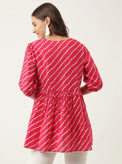Divena Peach Ethnic Motif Print Modal Chanderi Top-SSDK0988
