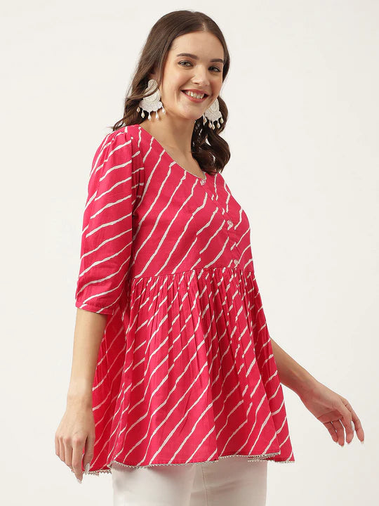 Divena Peach Ethnic Motif Print Modal Chanderi Top-SSDK0988