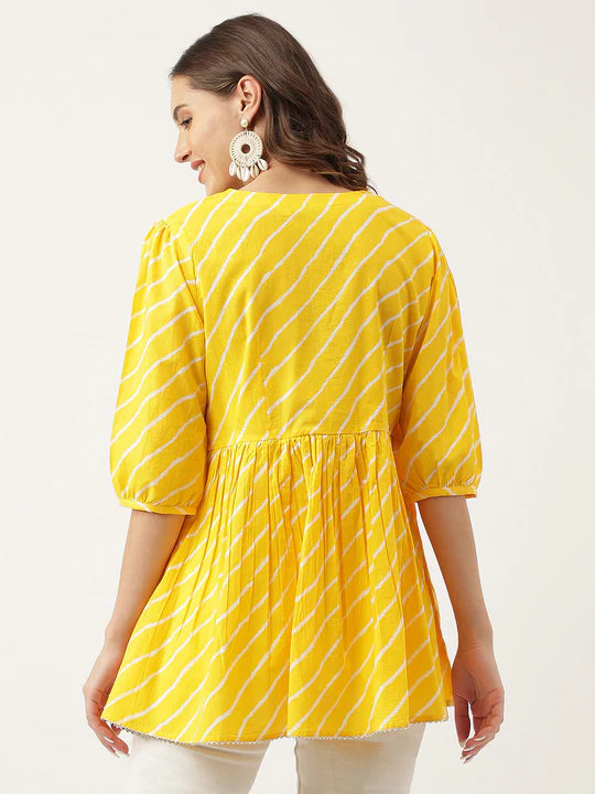 Divena Yellow Ethnic Motif Print Modal Chanderi Top-SSDK0989
