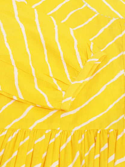 Divena Yellow Ethnic Motif Print Modal Chanderi Top-SSDK0989