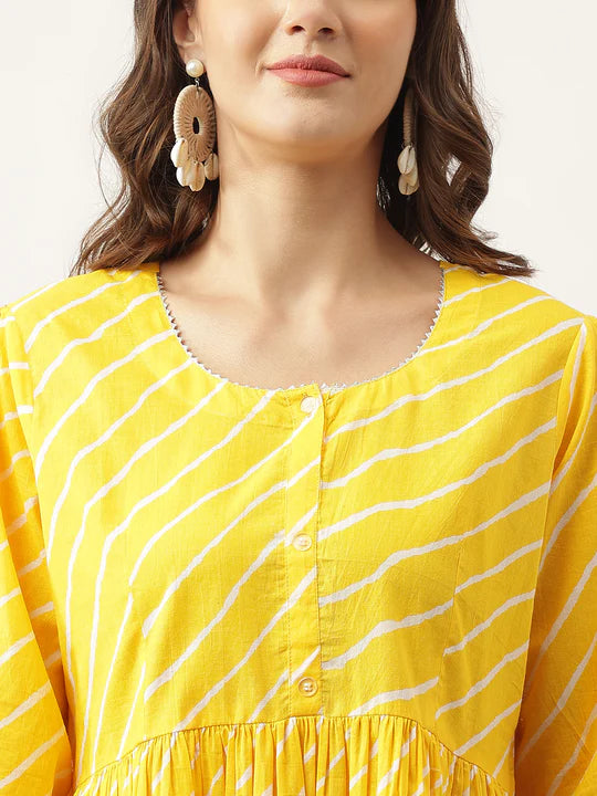 Divena Yellow Ethnic Motif Print Modal Chanderi Top-SSDK0989