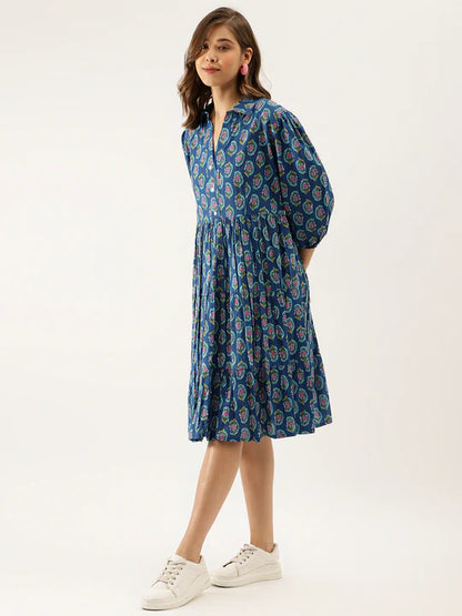 Divena Paisley Printed Cotton Dress for Women - SSDK1034_42_43