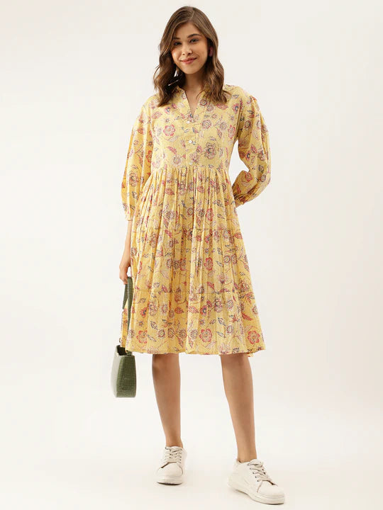 Divena Paisley Printed Cotton Dress for Women - SSDK1034_42_43 Yellow