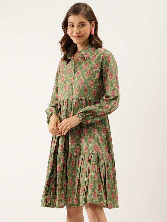 Divena Paisley Printed Cotton Dress for Women - SSDK1034_42_43