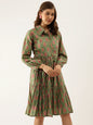 Divena Paisley Printed Cotton Dress for Women - SSDK1034_42_43 Dark Green