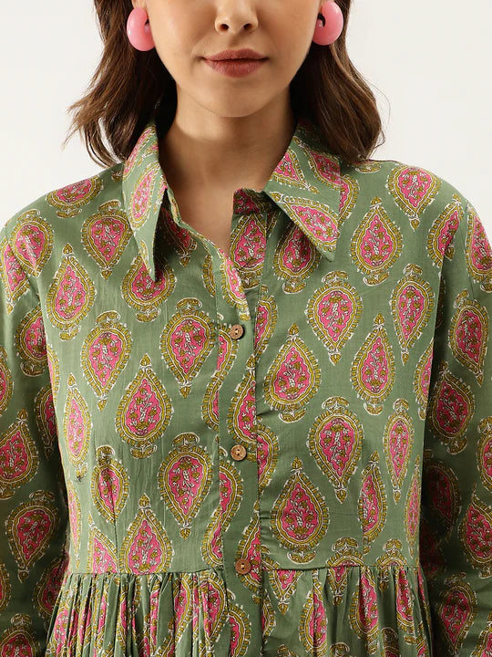 Divena Paisley Printed Cotton Dress for Women - SSDK1034_42_43