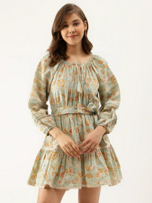 Divena Sky Blue Floral Dress -SSDK1036