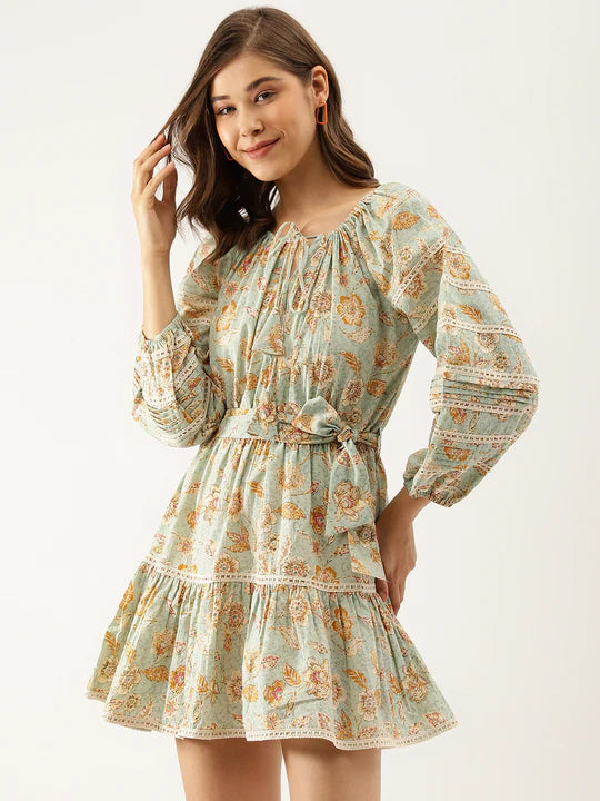 Divena Sky Blue Floral Dress -SSDK1036