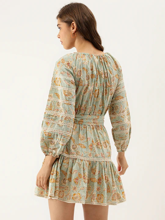 Divena Sky Blue Floral Dress -SSDK1036