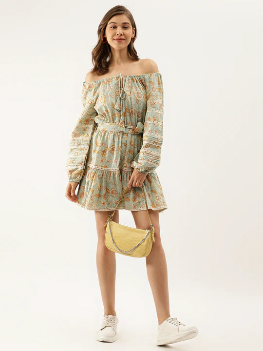 Divena Sky Blue Floral Dress -SSDK1036