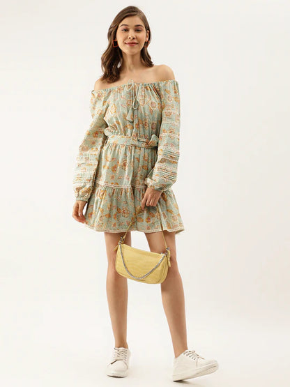 Divena Sky Blue Floral Dress -SSDK1036