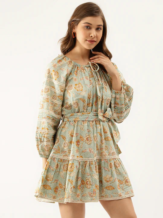 Divena Sky Blue Floral Dress -SSDK1036