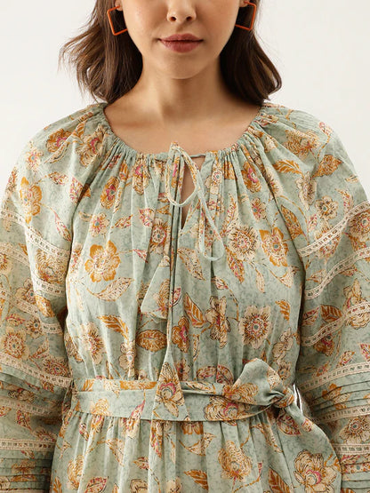 Divena Sky Blue Floral Dress -SSDK1036