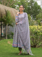 Divena Floral Printed Round Neck Pure Cotton Anarkali Kurta Set With Trousers & Dupatta-SSDK1081