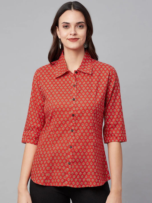 Divena Red Block Printed Casual Women Shirts-SSDK1103