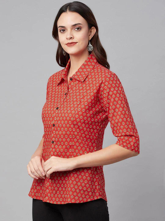 Divena Red Block Printed Casual Women Shirts-SSDK1103