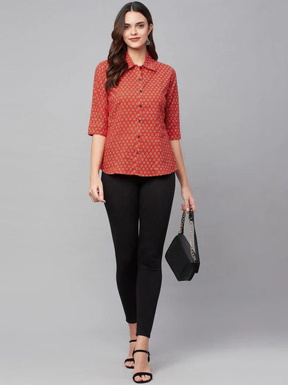 Divena Red Block Printed Casual Women Shirts-SSDK1103