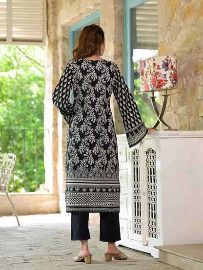 Divena Black Cotton Straight Fit Knee Long Kurta Set for Women - SSDK2008