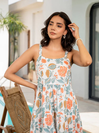 Divena Pink Floral Printed Shoulder Strip Calf Long Ethnic Dress for Women - DK2047_48