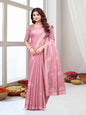 ShinySelect Women Jimmy Choo saree with stone work & blouse piece (Silk) Pink