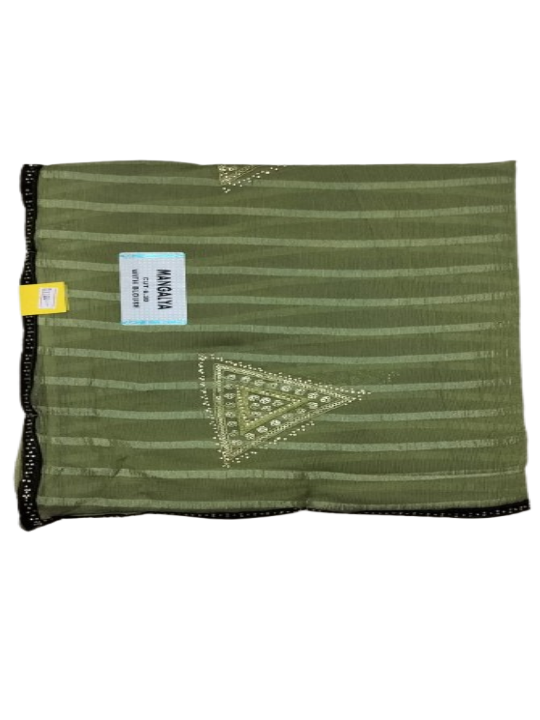 ShinySelect soft Chiffon saree with blouse piece & light stone Mehandi